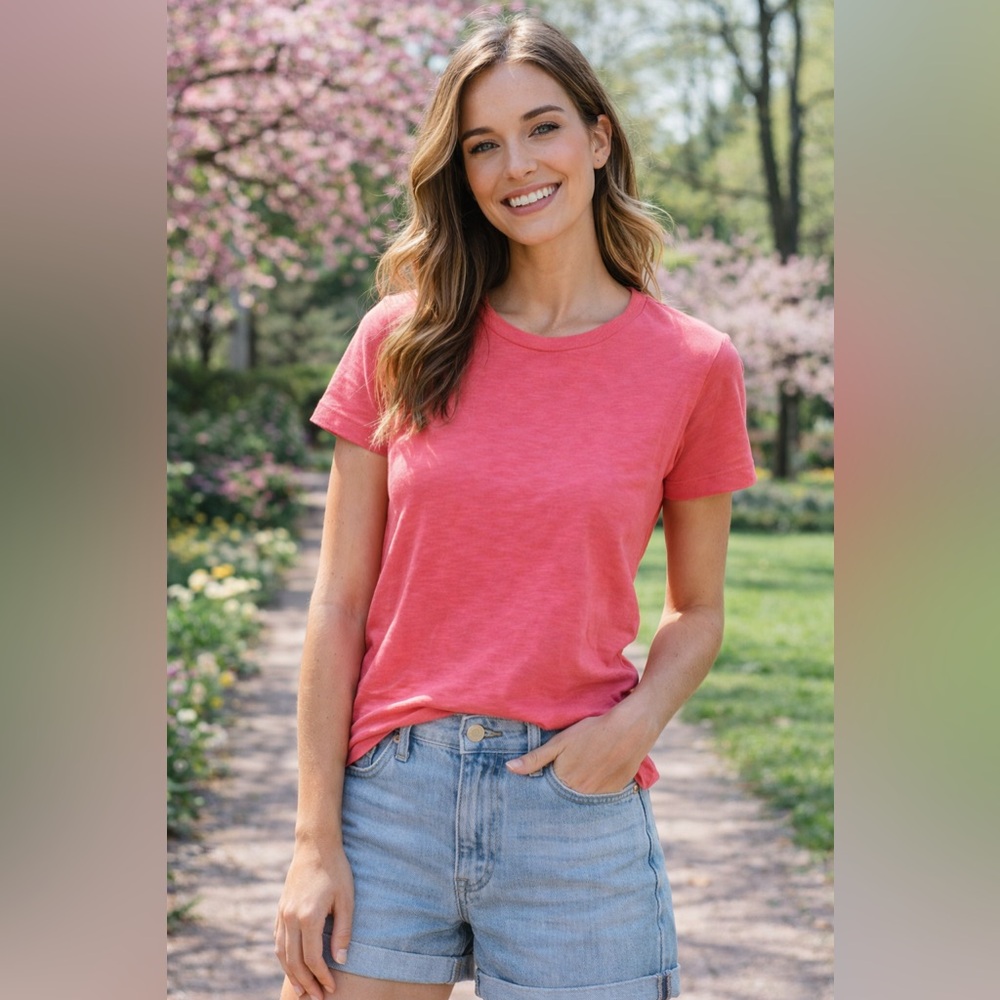 J.Crew Slub Cotton Tee Coral Pink Slim Fit Short Sleeve Size Medium